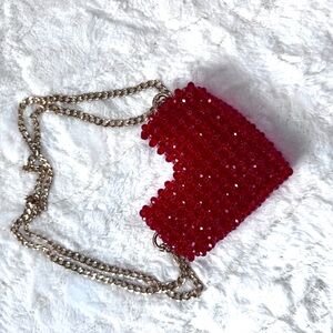 Elegant Red Beaded Women's Bag
